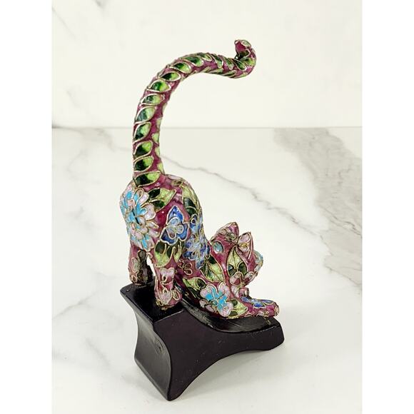 Cat Kitten Lovers 6" x 2 1/4" Ceramic Pink Multicolor Wood Base Home Decor - Picture 9 of 15